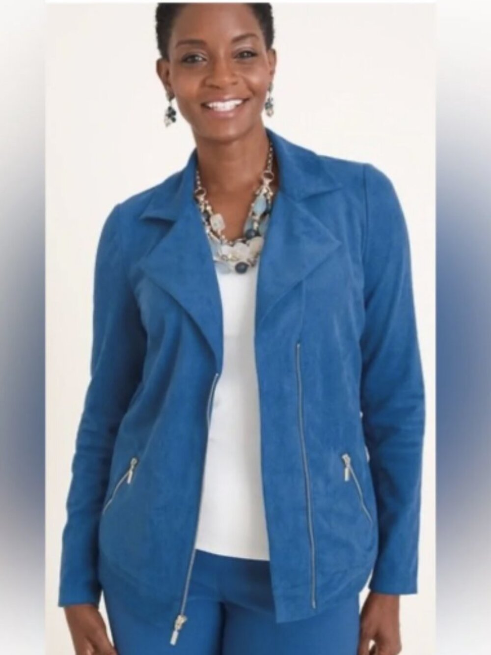 Chico's Blue Faux Suede Moto Jacket 3 16-18